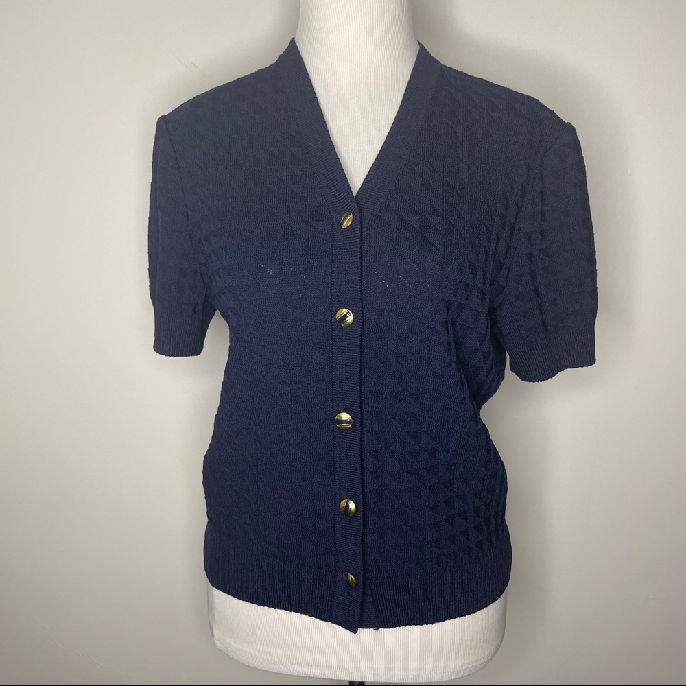 St. John Basics Short Sleeve Navy Cardigan Sweater